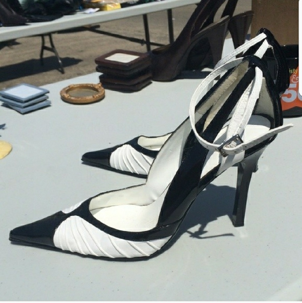 Stylish Black and White Ankle Strap Stillettos